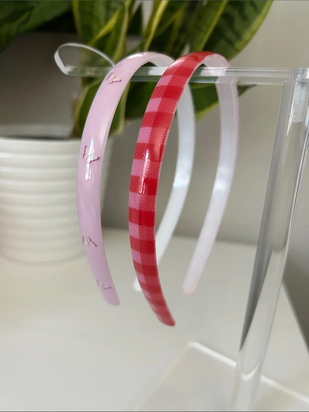 Cat & Jack Pink and Red Girls Headband Set - Butterflies & Gingham